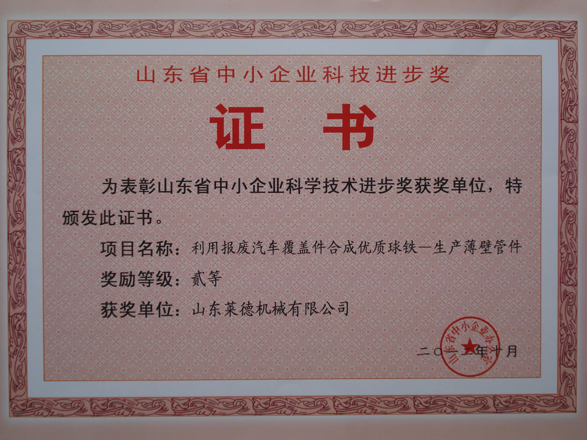 山東省中小(xiao)企業科學技(jì)術進步二等(děng)獎